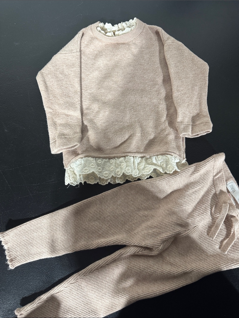 Zara Cream Lace-Trim Pink Knit Top